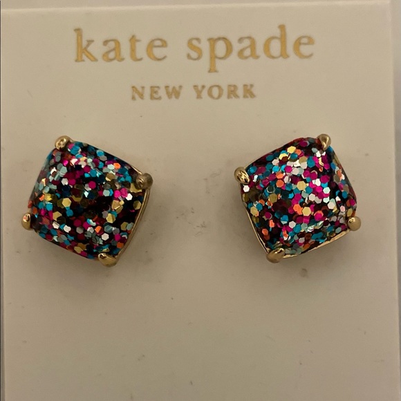 Kate Spade Mini Small Square Multicolor Glitter Stud Earrings - Picture 2 of 4